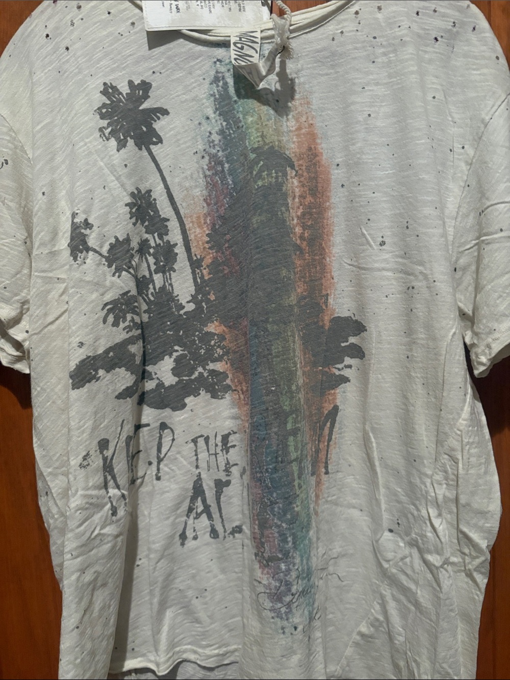 Magnolia Pearl White Graphic Short Sleeve Tee with Multicolor Surf Print - Picture 2 of 6